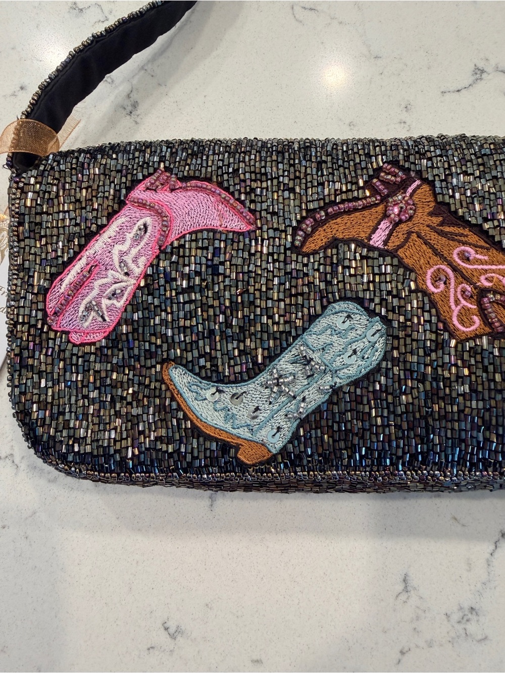Viral Beaded Shoulder Bag with Pink & Red Western/Cowboy Boots - Picture 4 of 15